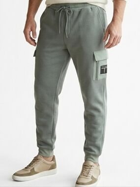 Tahari Sage Green Cargo Sweatpants with Drawstring Tapered Ankle Men's Medium